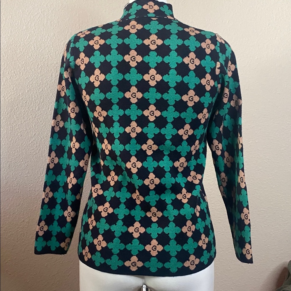 G interlock GG print green/cream/black knit mock turtleneck top sweater - Picture 7 of 7